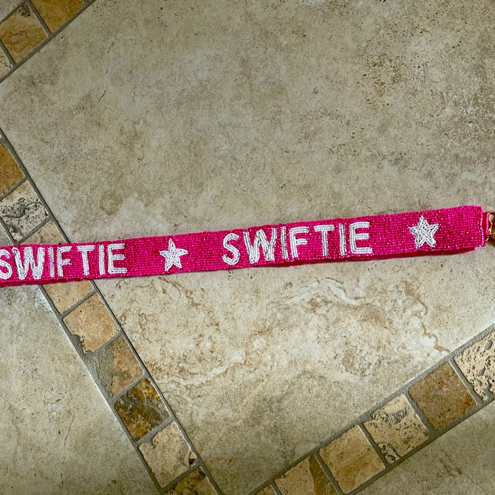 48” Taylor Swift “SWIFTIE” pink and cream purse/bag strap!!